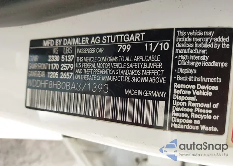 2011 Mercedes-Benz E 350 4Matic from USA, damaged, VIN WDDHF8HB0BA371393